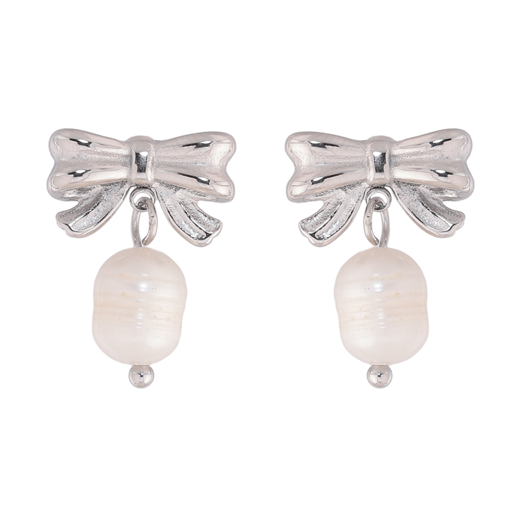 Сережки Нержавіюча сталь пусети "Банти з перлинами" фото №3