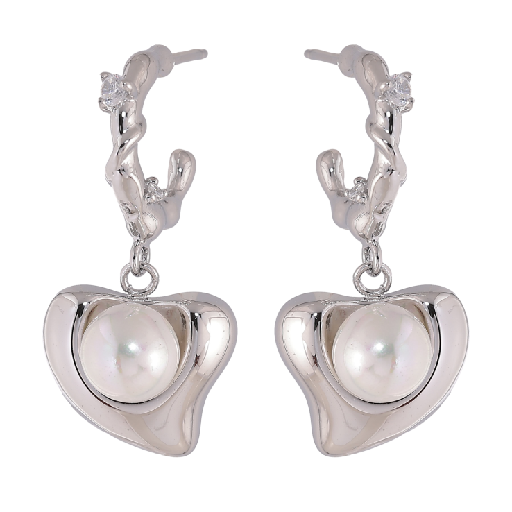 Сережки Нержавіюча сталь пусети "Сердечки з перлинами" фото №17