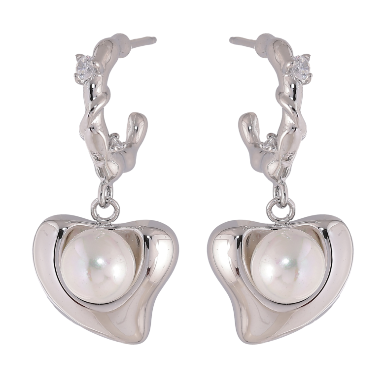 Сережки Нержавіюча сталь пусети "Сердечки з перлинами" фото №1