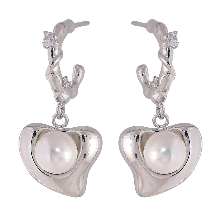 Сережки Нержавіюча сталь пусети "Сердечки з перлинами" фото №1