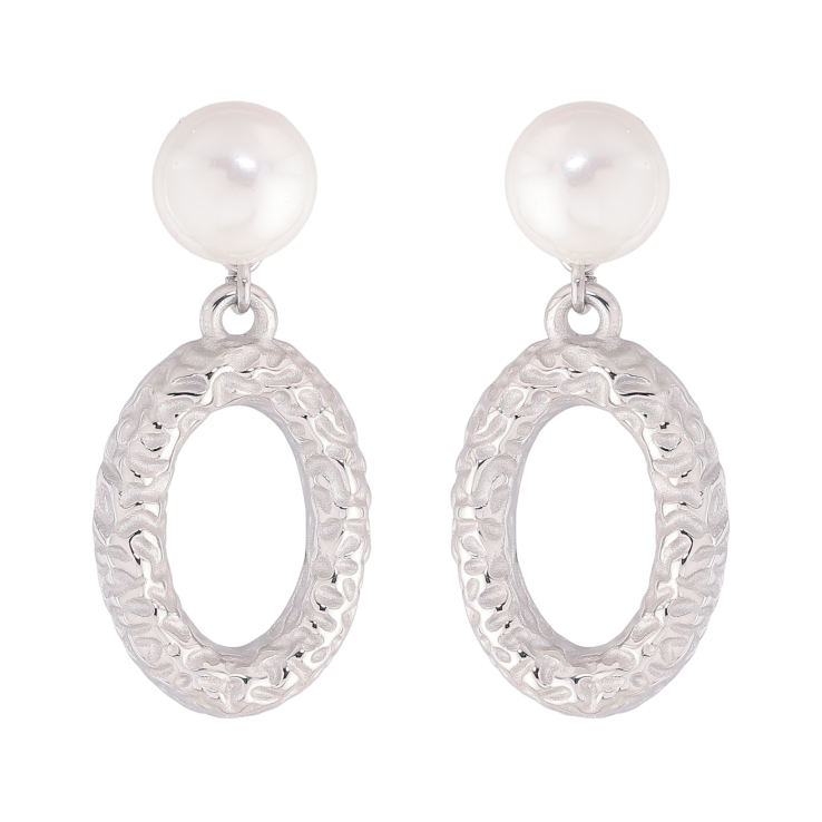 Сережки Нержавіюча сталь пусети "Перлини з овальними підвісками" фото №11