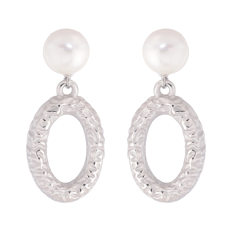 Сережки Нержавіюча сталь пусети "Перлини з овальними підвісками" фото №1