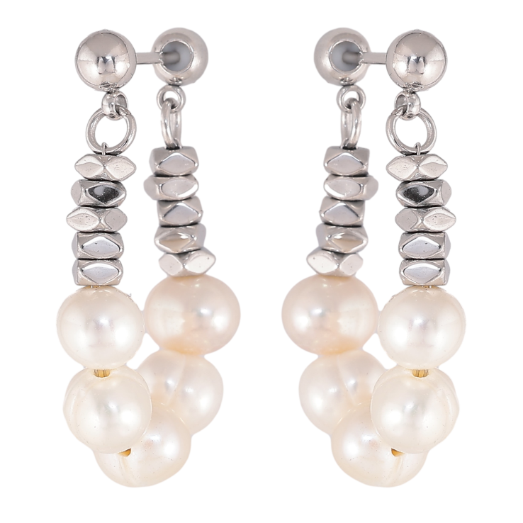 Сережки Нержавіюча сталь пусети "Підвіски з бежевими перлинами" фото №3