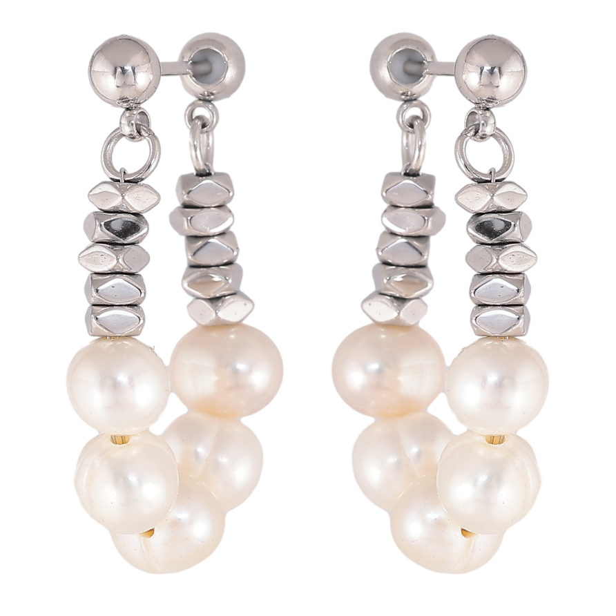 Сережки Нержавіюча сталь пусети "Підвіски з бежевими перлинами" фото №1