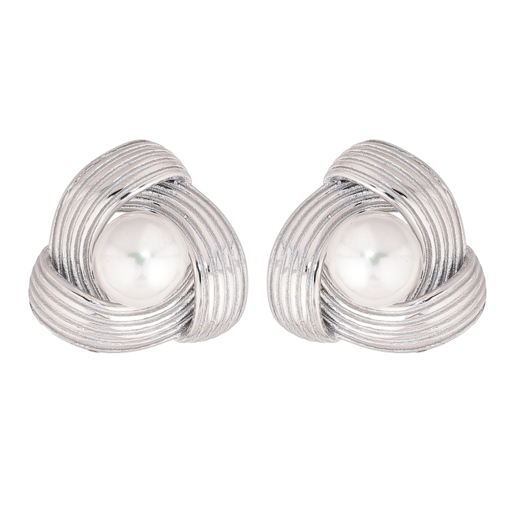 Сережки Нержавіюча сталь пусети "Візерунок з перлинами" фото №2