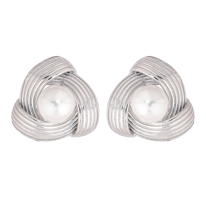 Сережки Нержавіюча сталь пусети "Візерунок з перлинами" фото №1