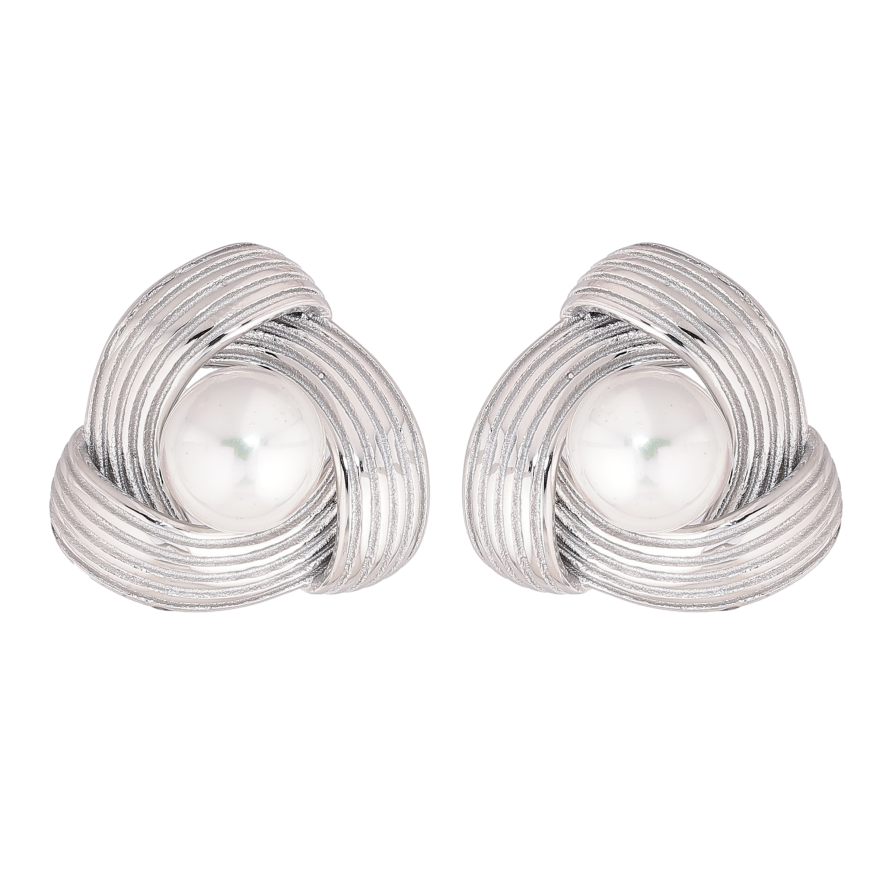 Сережки Нержавіюча сталь пусети "Візерунок з перлинами" фото №1