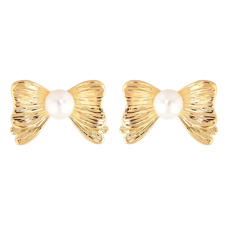 Сережки Нержавіюча сталь пусети "Банти з перлинами" фото №1 Сережки Нержавіюча сталь пусети "Банти з перлинами" фото №1