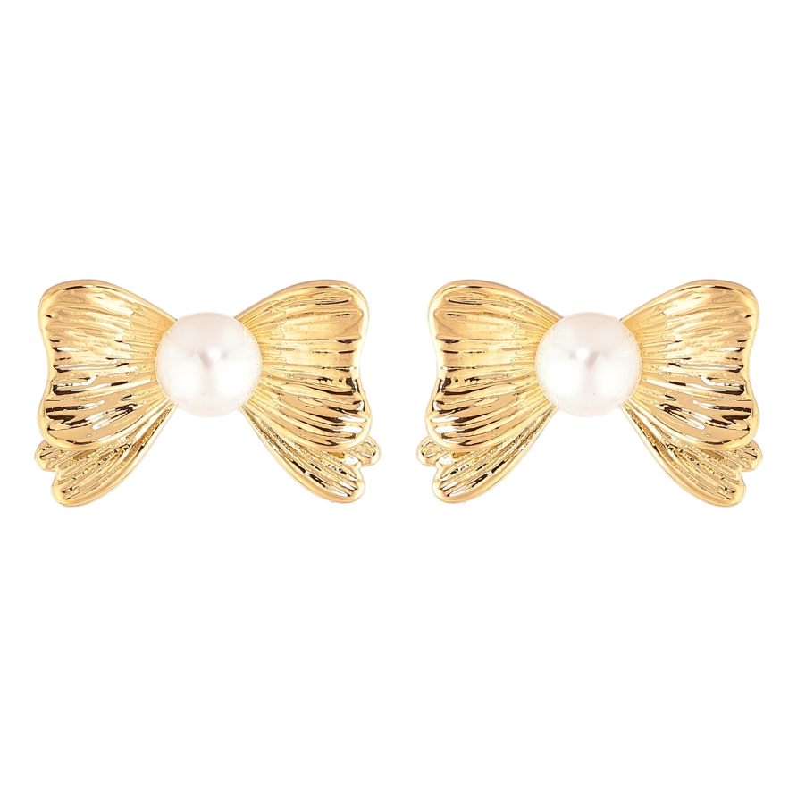 Сережки Нержавіюча сталь пусети "Банти з перлинами" фото №1