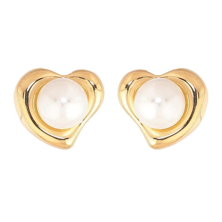 Серьги Нержавеющая сталь пусеты "Сердечки с жемчужинами"  фото №19