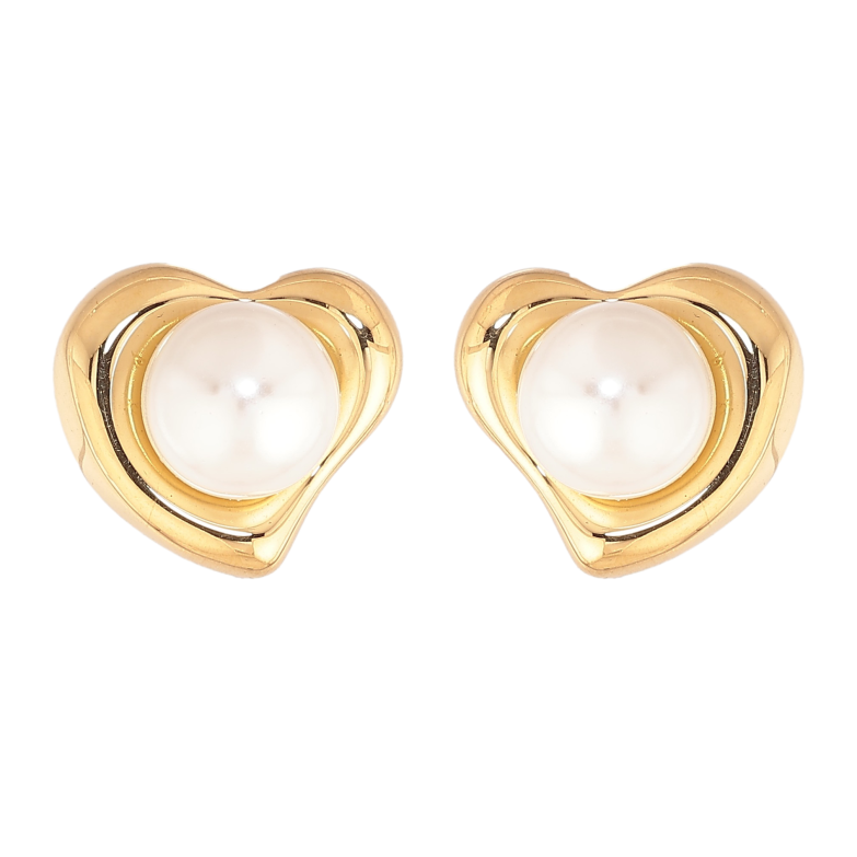 Сережки Нержавіюча сталь пусети "Сердечки з перлинами" фото №1 Сережки Нержавіюча сталь пусети "Сердечки з перлинами" фото №1