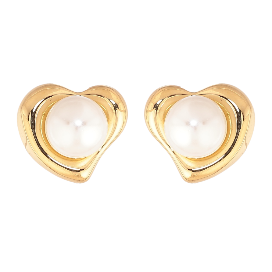 Серьги Нержавеющая сталь пусеты "Сердечки с жемчужинами" фото №1 Серьги Нержавеющая сталь пусеты "Сердечки с жемчужинами" фото №1