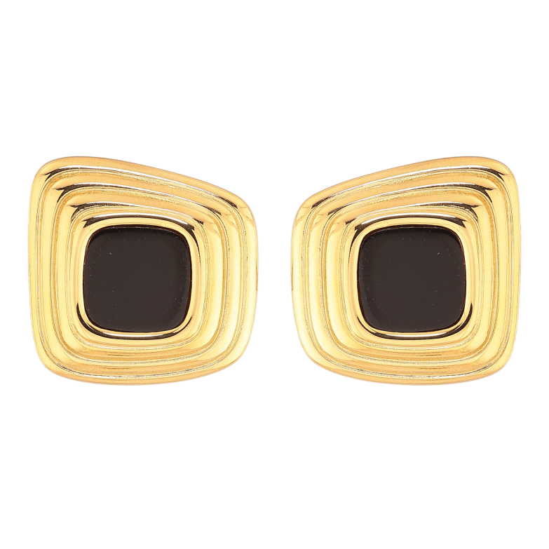 Сережки Нержавіюча сталь пусети "Візерунок з чорними вставками" фото №1