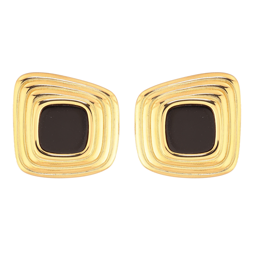 Сережки Нержавіюча сталь пусети "Візерунок з чорними вставками" фото №1 Сережки Нержавіюча сталь пусети "Візерунок з чорними вставками" фото №1