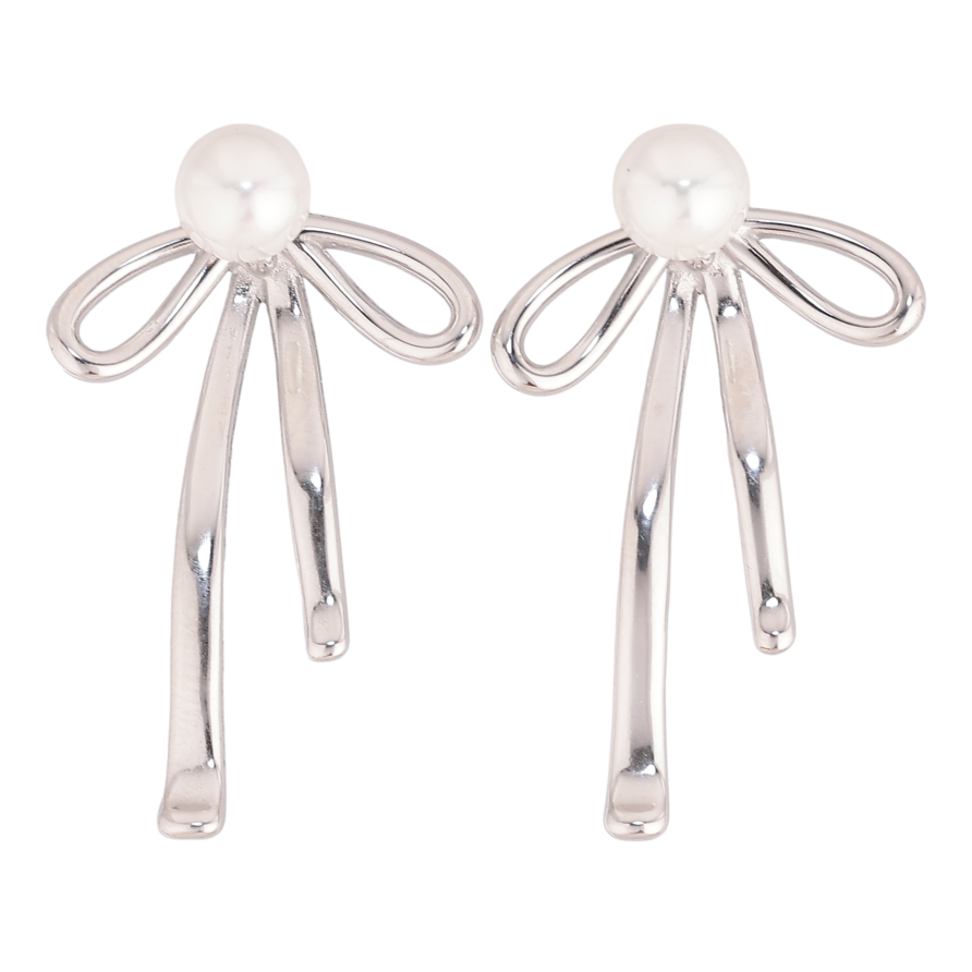 Сережки Нержавіюча сталь пусети "Перлини з бантами" 2 в 1, ø 6мм фото №1