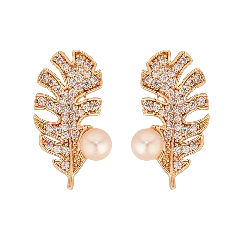 Сережки Xuping M&L колір 18K пусети "Листочки з перлами та кристалами" фото №1