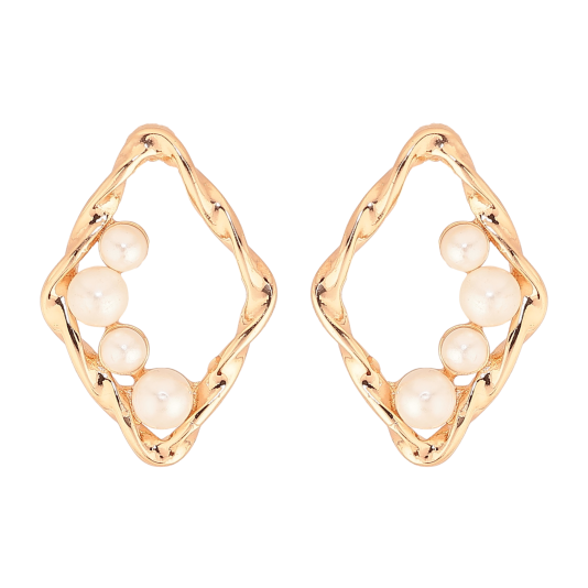Серьги Xuping M&L цвет 18K пусеты "Ромбы с жемчужным узором" фото №1
