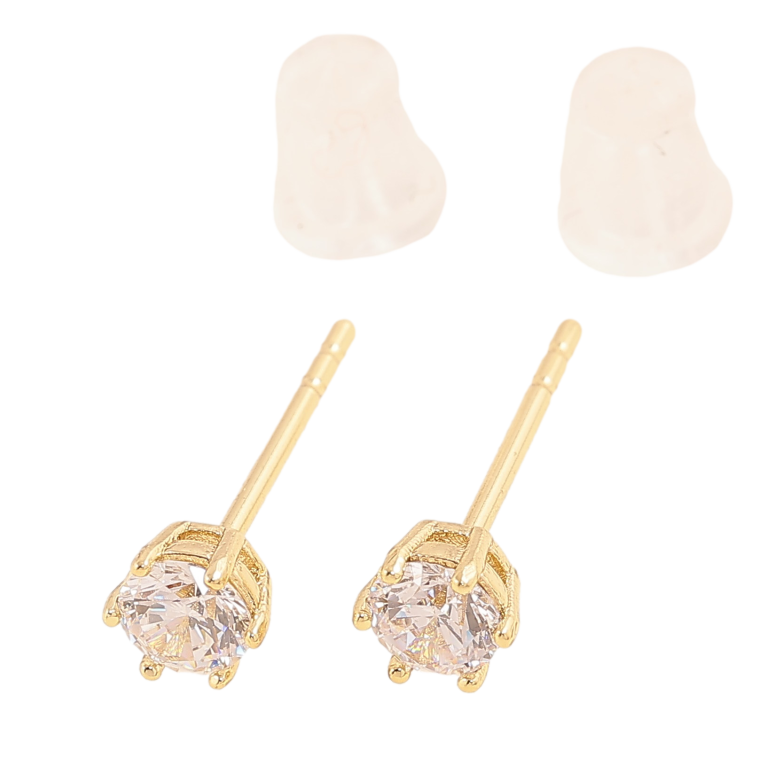 Серьги Xuping цвет Позолота 14K пусеты "Кристаллы в 6-ти крапановой оправе" ø 4мм фото №1