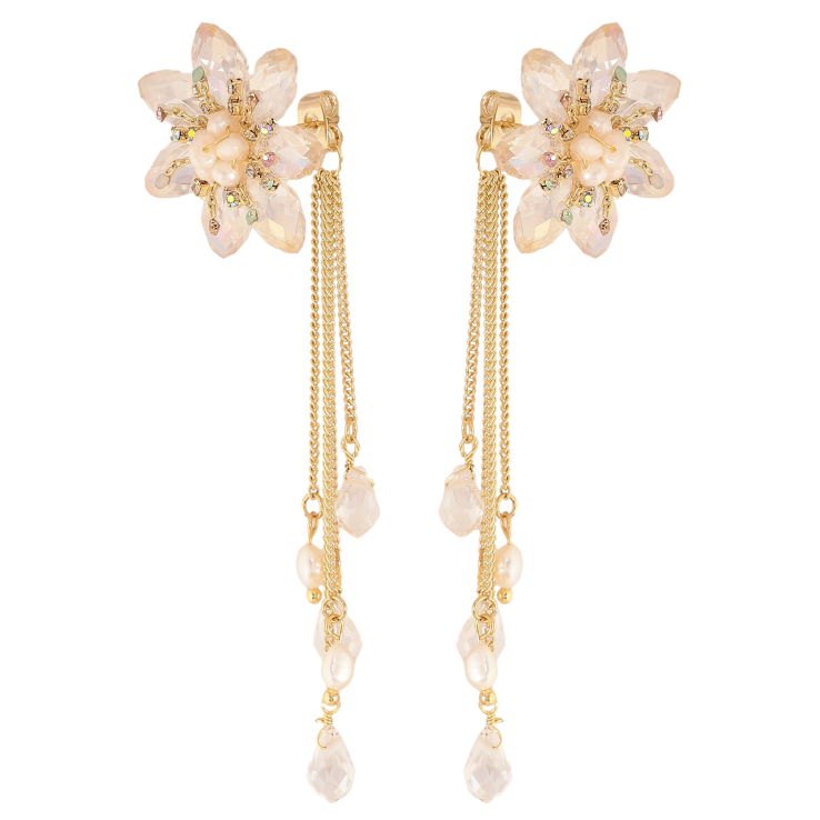 Серьги Xuping QQMM цвет Позолота 14K пусеты "Цветочные подвески" фото №23