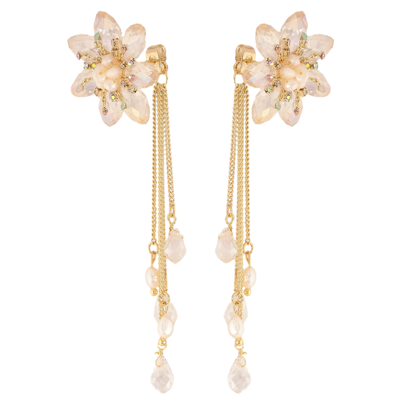 Серьги Xuping QQMM цвет Позолота 14K пусеты "Цветочные подвески" фото №1