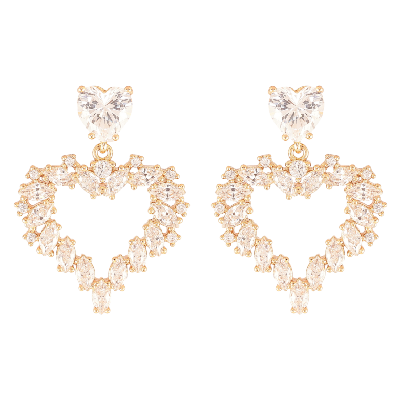 Серьги Xuping QQMM цвет Позолота 18K пусеты "Кристальные сердечки" фото №2