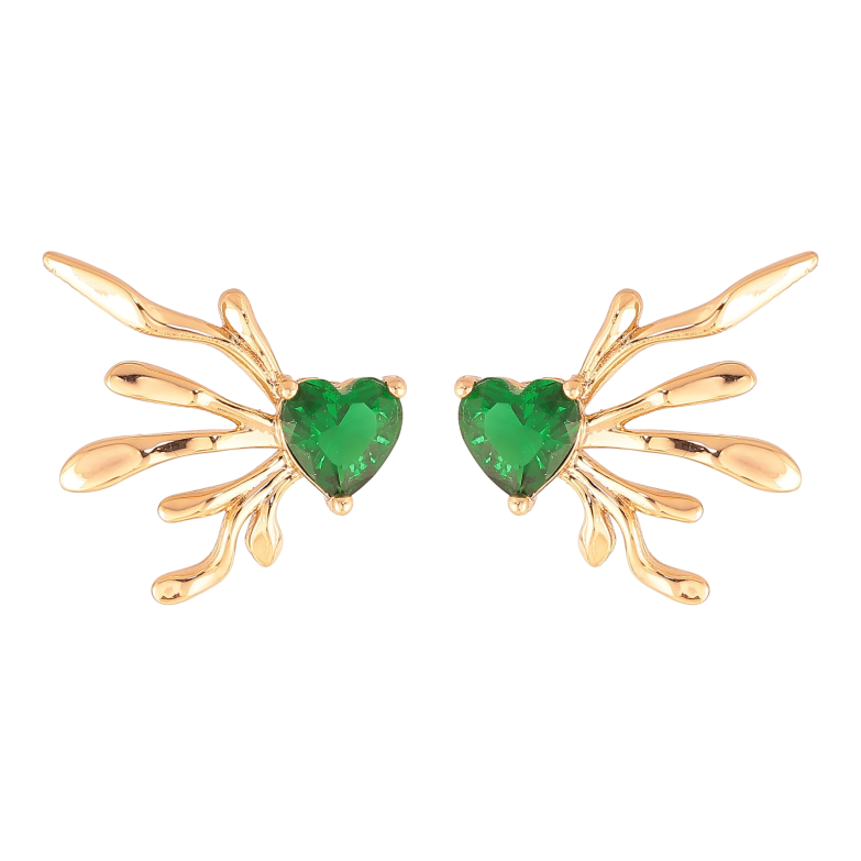 Серьги Xuping QQMM цвет Позолота 18K пусеты "Узор с зелеными сердечками" фото №1 Серьги Xuping QQMM цвет Позолота 18K пусеты "Узор с зелеными сердечками" фото №1