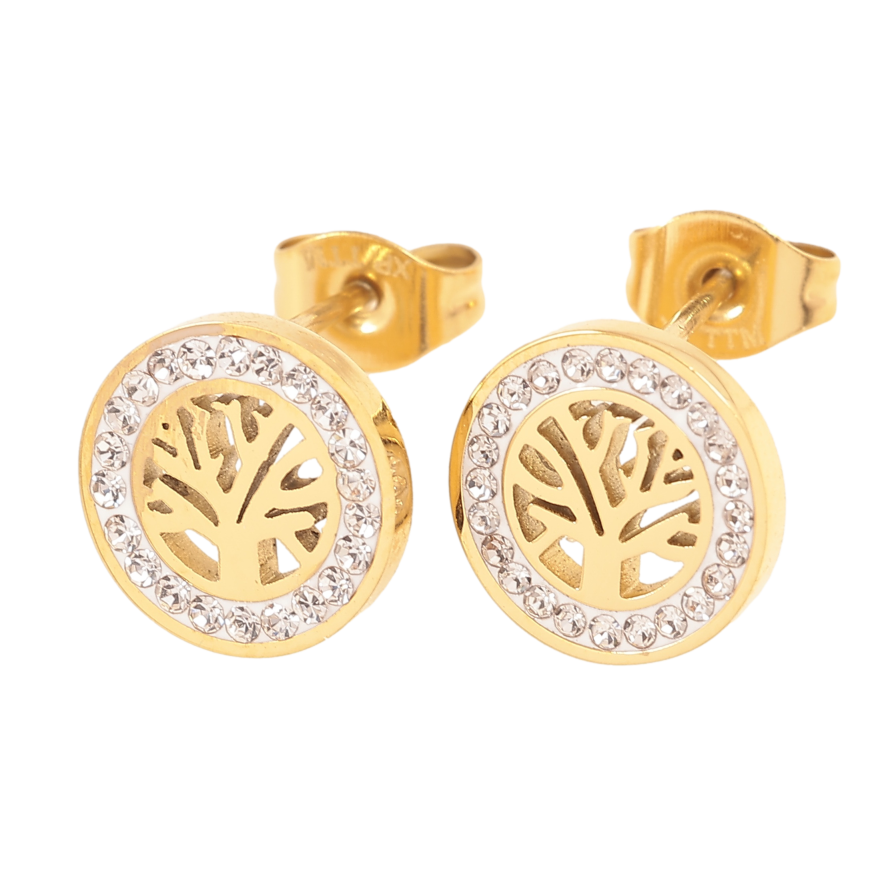 Сережки Xuping TTM Stainless Steel колір 14К пусети древо життя ø 10мм фото №1