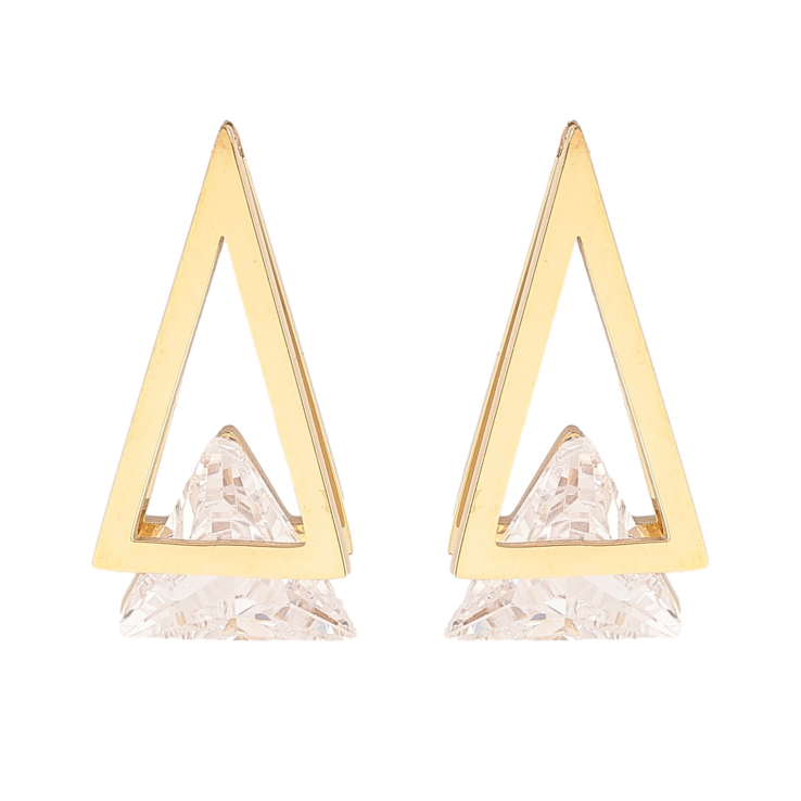 Сережки Xuping TTM Stainless Steel колір 14К пусети трикутники з кристалами фото №3