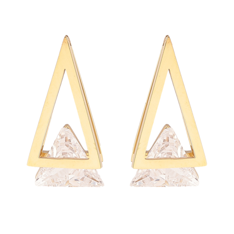 Сережки Xuping TTM Stainless Steel колір 14К пусети трикутники з кристалами фото №3