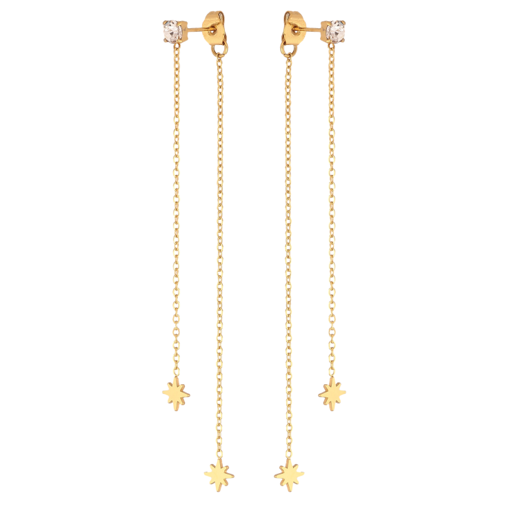 Сережки Xuping TTM Stainless Steel колір 14К пусети-джекети "Зірочки на ланцюжках" фото №7 Сережки Xuping TTM Stainless Steel колір 14К пусети-джекети "Зірочки на ланцюжках" фото №7