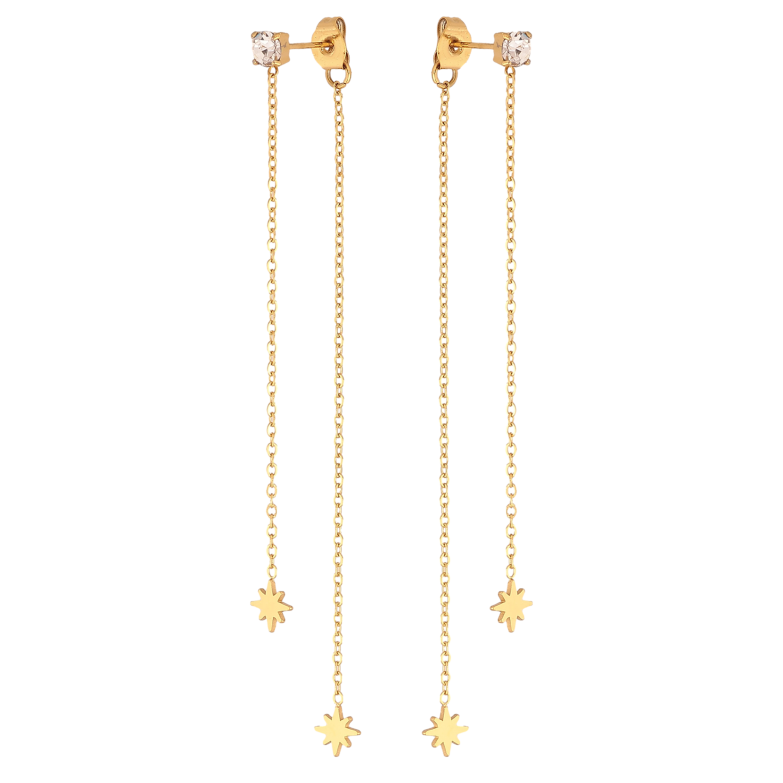 Сережки Xuping TTM Stainless Steel колір 14К пусети-джекети "Зірочки на ланцюжках" фото №2
