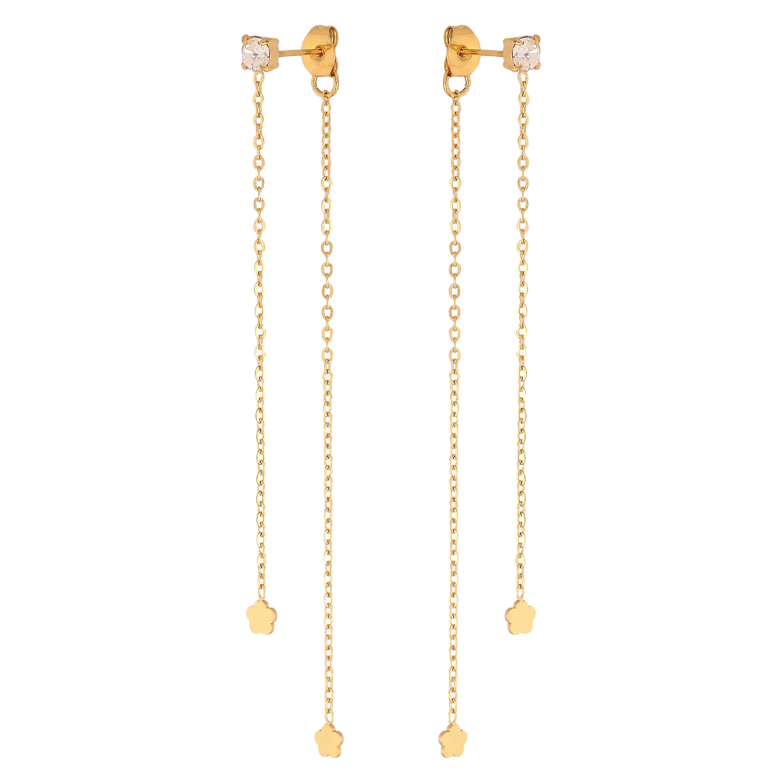 Сережки Xuping TTM Stainless Steel колір 14К пусети-джекети "Квіточки на ланцюжках" фото №1