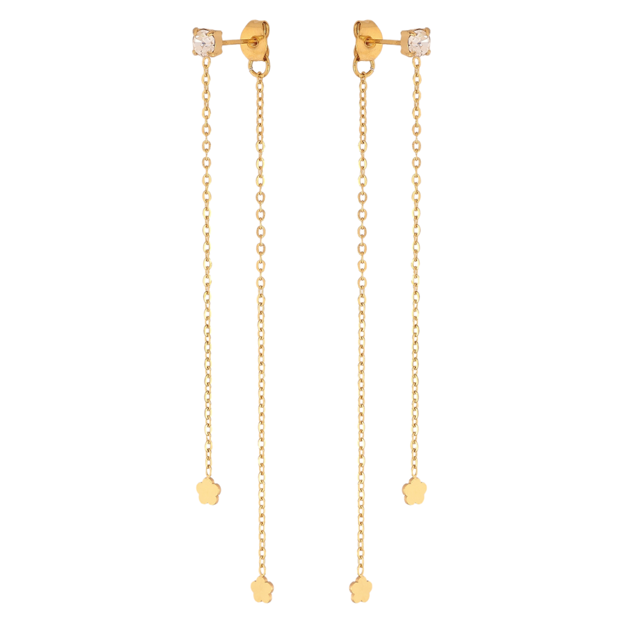 Серьги Xuping TTM Stainless Steel цвет 14К пусеты-джекеты "Цветочки на цепочках" фото №1