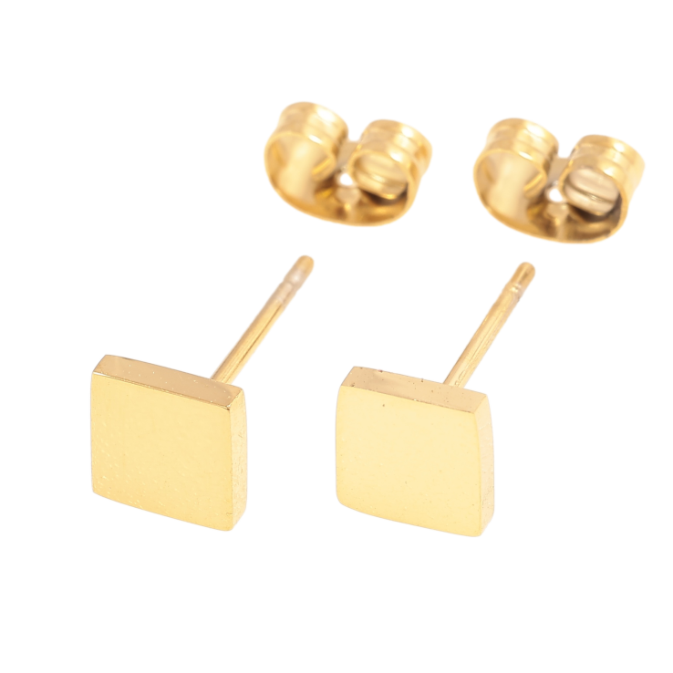 Сережки Xuping TTM Stainless Steel колір 14К пусети квадрати 6х6мм фото №8
