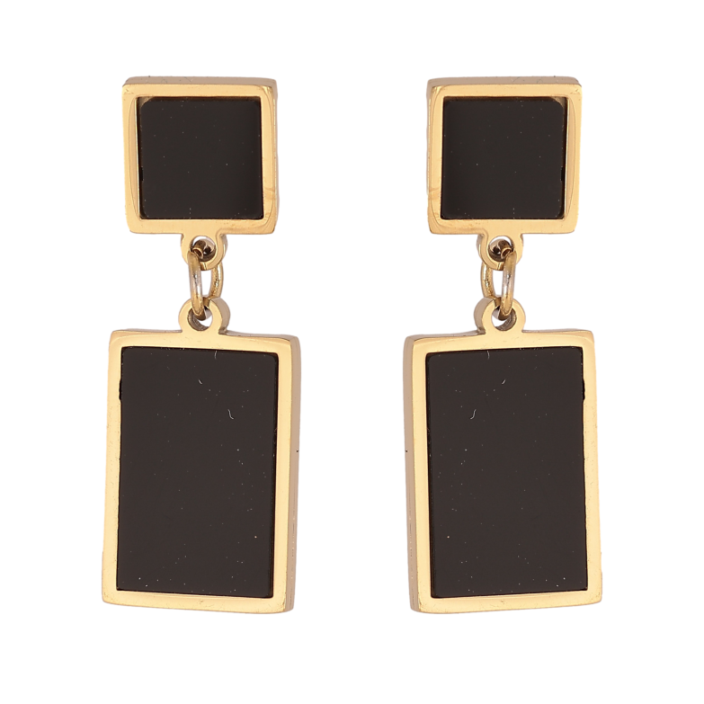 Сережки Xuping TTM Stainless Steel колір 14К пусети підвіски з чорними вставками фото №1