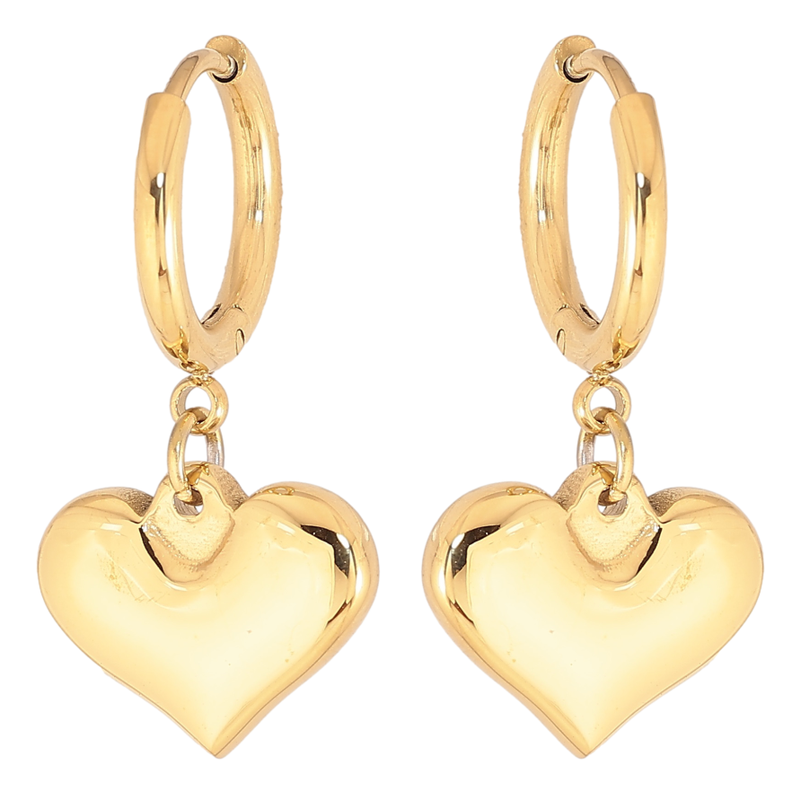 Серьги Xuping TTM Stainless Steel цвет 14К подвески на колечках сердечки фото №1