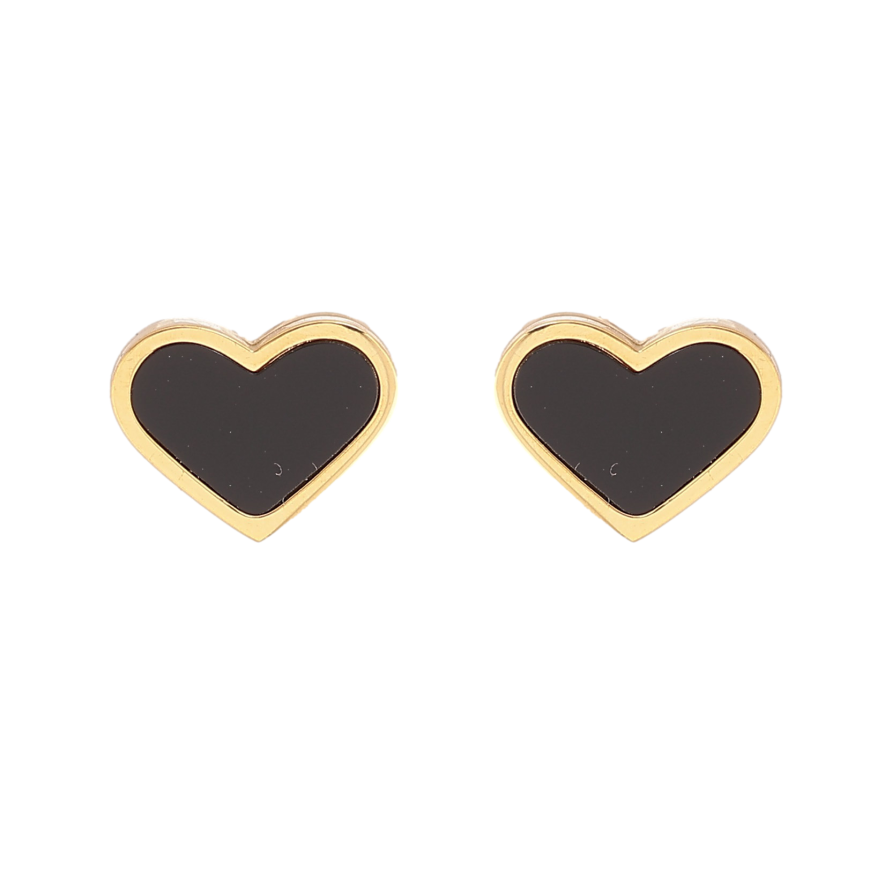 Серьги Xuping TTM Stainless Steel цвет 14К пусеты "Сердечки с черными вставками" фото №1