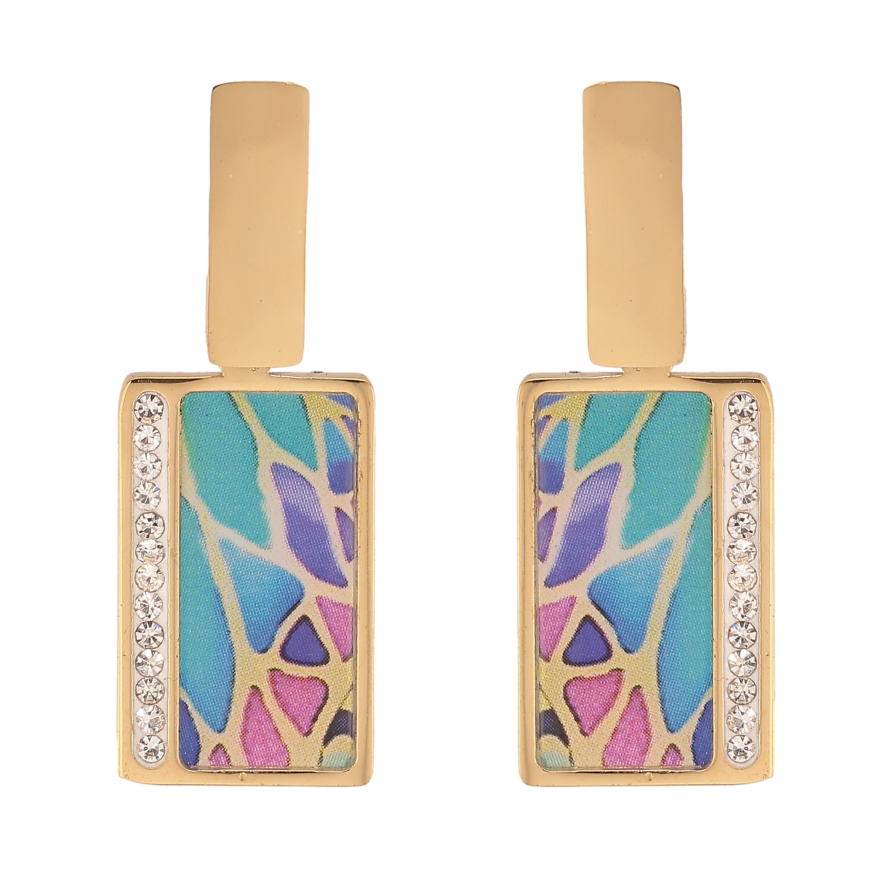 Сережки Xuping TTM Stainless Steel колір 14К пусети "Підвіски з кольоровим візерунком" фото №1