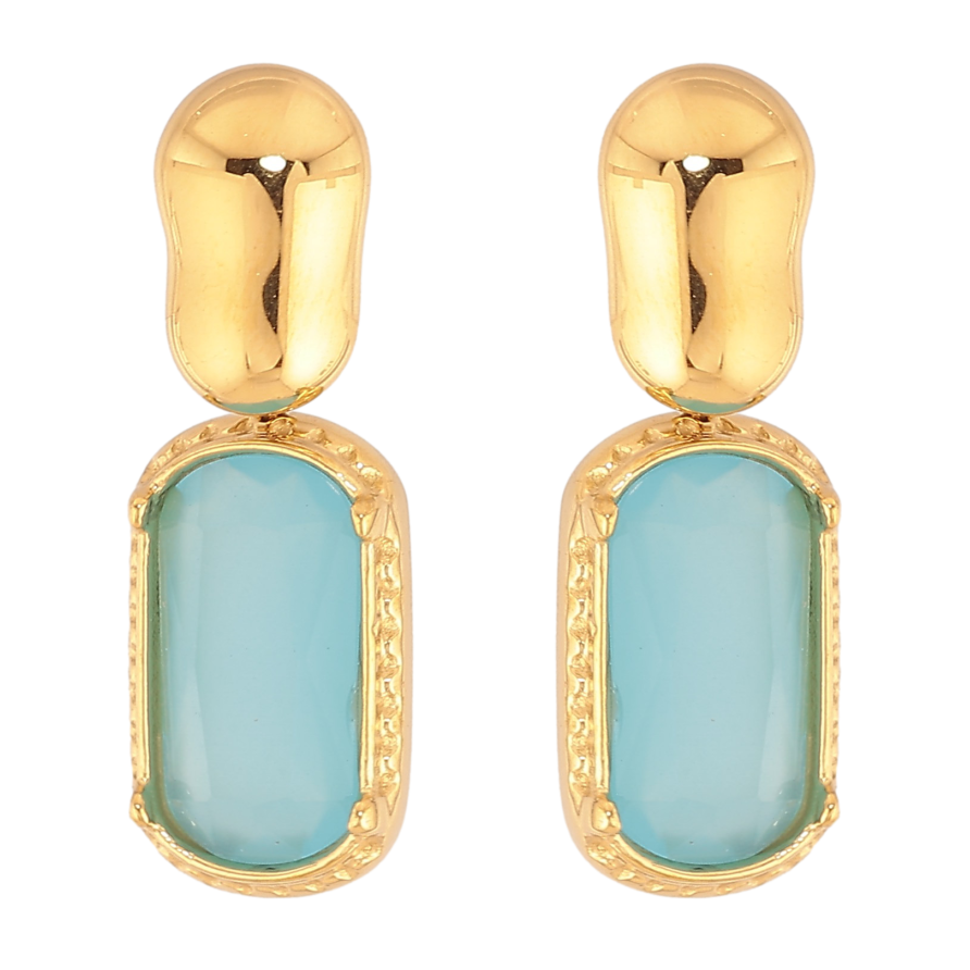 Серьги Xuping TTM Stainless Steel цвет 14К пусеты "Узор с голубыми кристаллами" фото №1