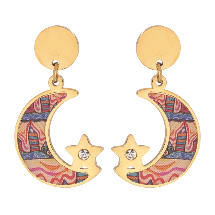 Серьги Xuping TTM Stainless Steel цвет 14К пусеты "Полумесяц и звезда с цветной вставкой" фото №7 Серьги Xuping TTM Stainless Steel цвет 14К пусеты "Полумесяц и звезда с цветной вставкой" фото №7