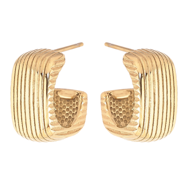 Серьги Xuping TTM Stainless Steel цвет 14К пусеты "Дужки с узором" фото №2 Серьги Xuping TTM Stainless Steel цвет 14К пусеты "Дужки с узором" фото №2