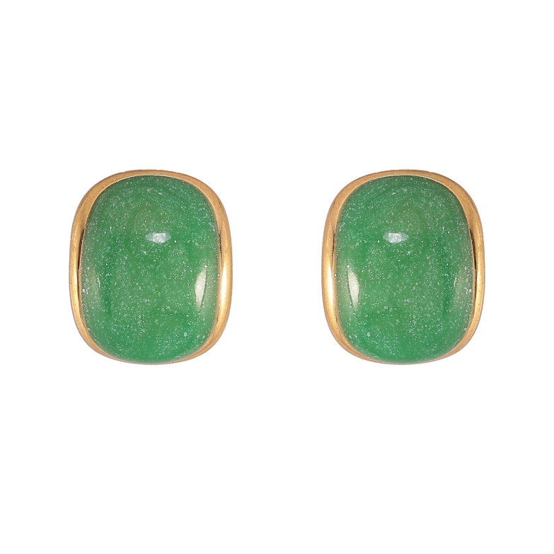 Сережки Xuping TTM Stainless Steel колір 14К пусети "Візерунок зеленою емаллю" фото №1