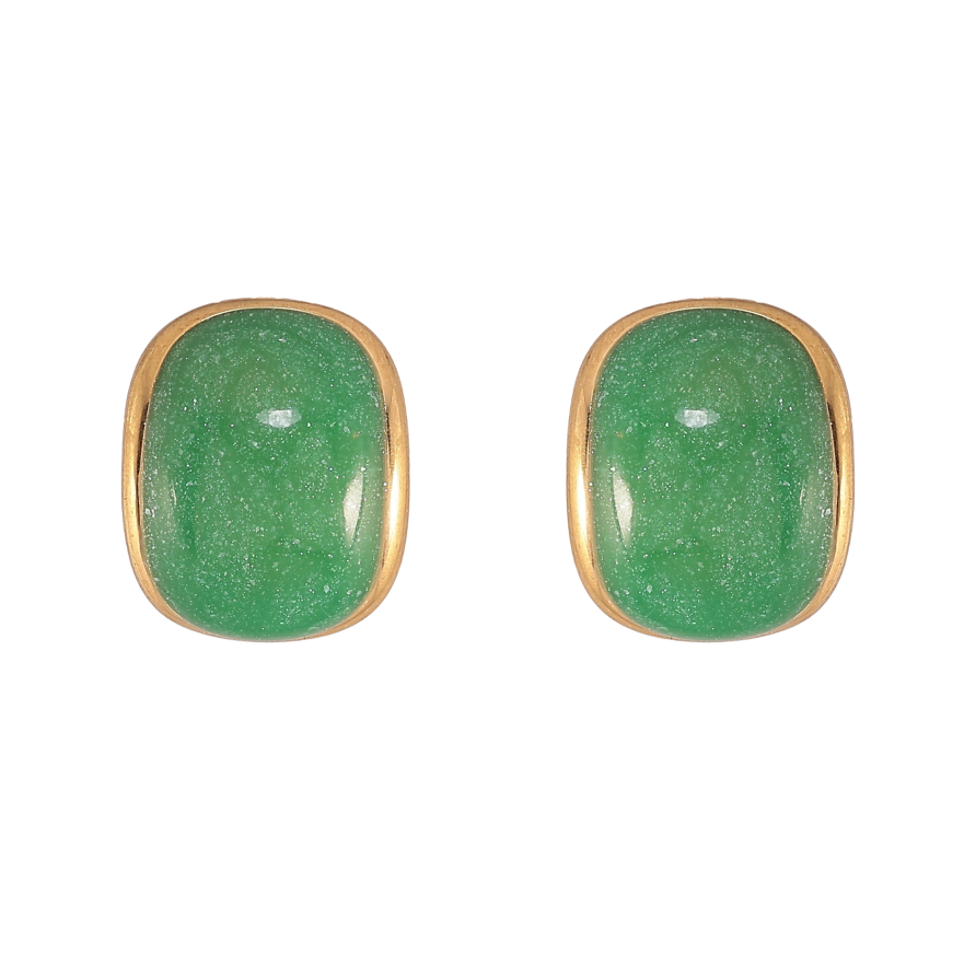 Сережки Xuping TTM Stainless Steel колір 14К пусети "Візерунок зеленою емаллю" фото №1