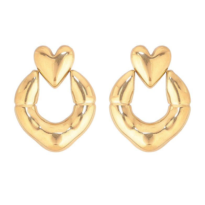 Серьги Xuping TTM Stainless Steel цвет 14К пусеты "Колечки с сердечками" фото №1