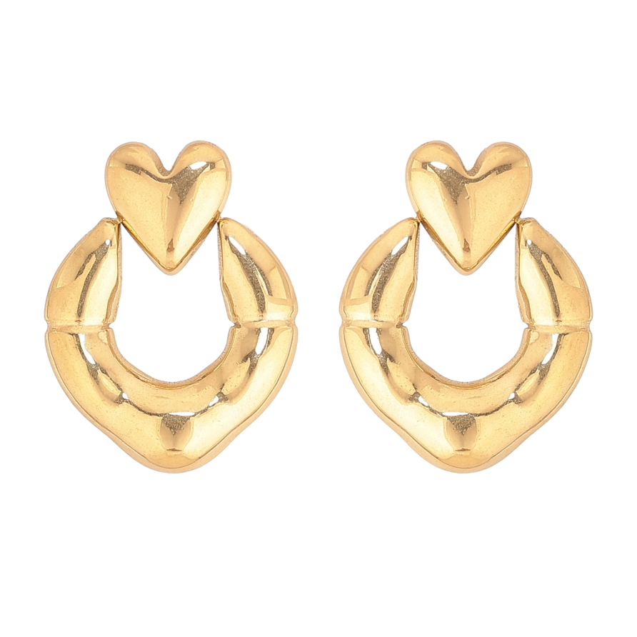 Серьги Xuping TTM Stainless Steel цвет 14К пусеты "Колечки с сердечками" фото №1