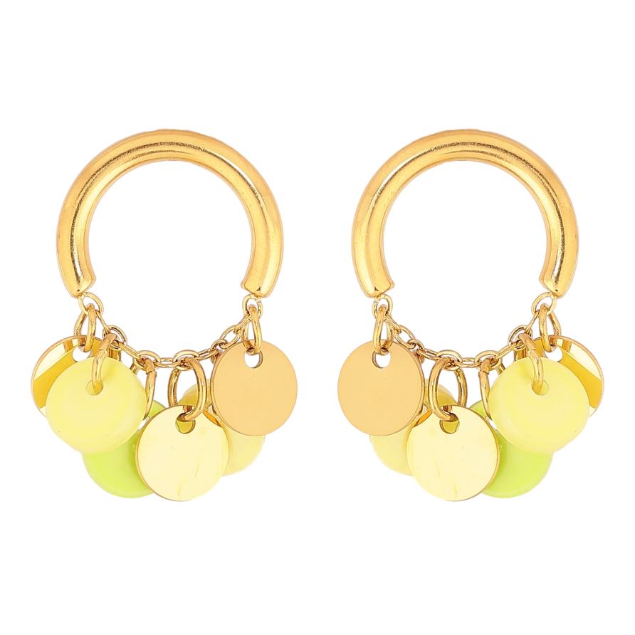 Серьги Xuping TTM Stainless Steel цвет 14К пусеты "Круги с цветными подвесками" фото №1