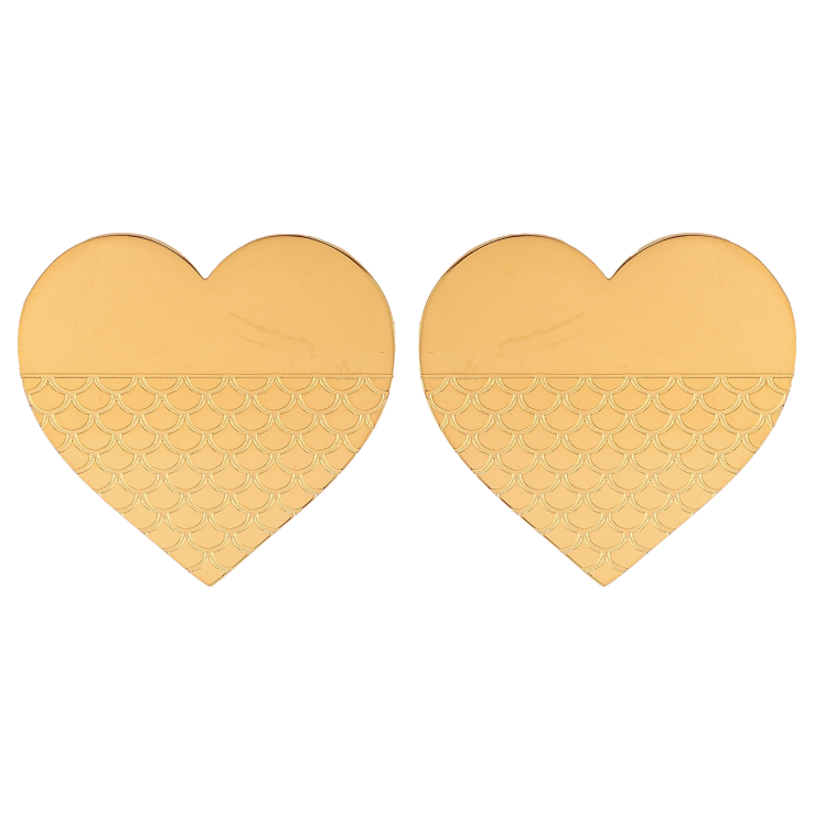 Серьги Xuping TTM Stainless Steel цвет 14К пусеты "Сердечки с узором" 26х27мм фото №22