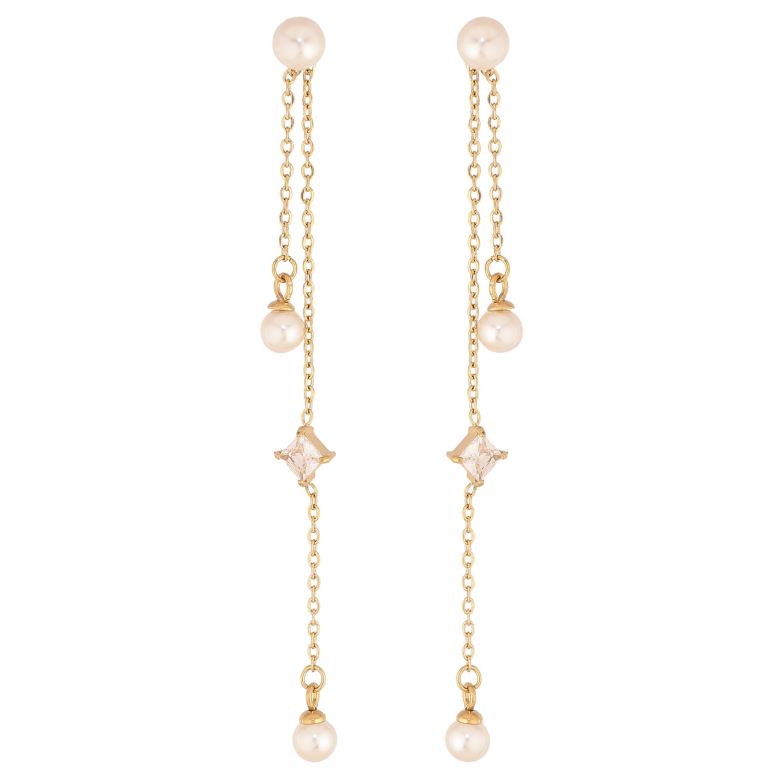 Сережки Xuping TTM Stainless Steel колір 14К пусети "Підвіски з перлинами та кристалами" фото №1