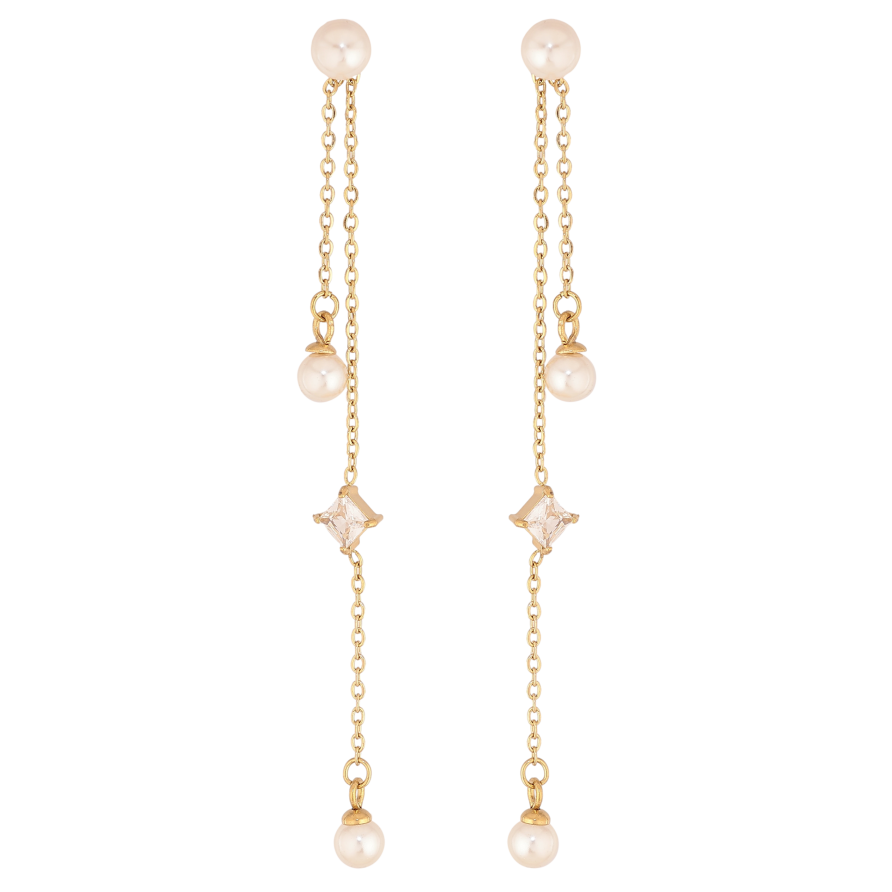 Сережки Xuping TTM Stainless Steel колір 14К пусети "Підвіски з перлинами та кристалами" фото №1