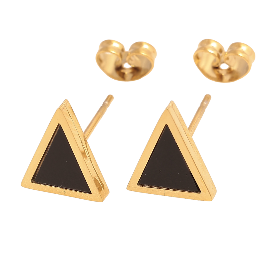 Сережки Xuping TTM Stainless Steel колір 14К пусети "Трикутники з чорними вставками" фото №1 Сережки Xuping TTM Stainless Steel колір 14К пусети "Трикутники з чорними вставками" фото №1